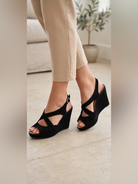Alfani Shoes - Alfani Black Suede Crisscross Wedge Sandals